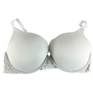 Auden Bra The Radiant Plunge Push-Up Lace Trim Gray 34D
